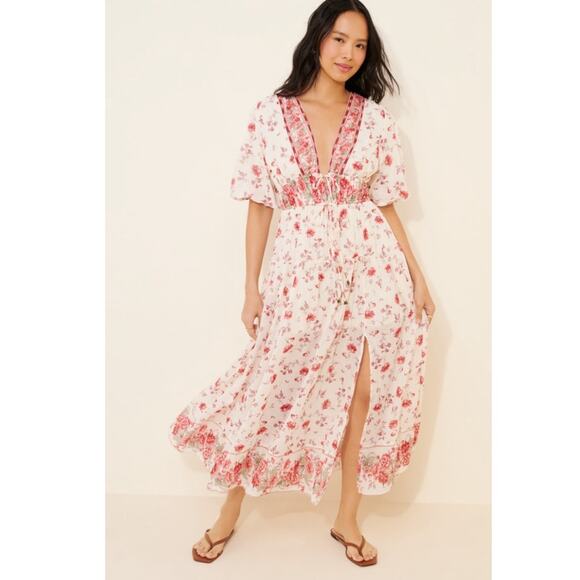 Free People Lysette Maxi Dress in Tea Combo Large Bohemian Gypsy Indian Cotton - Picture 9 of 16